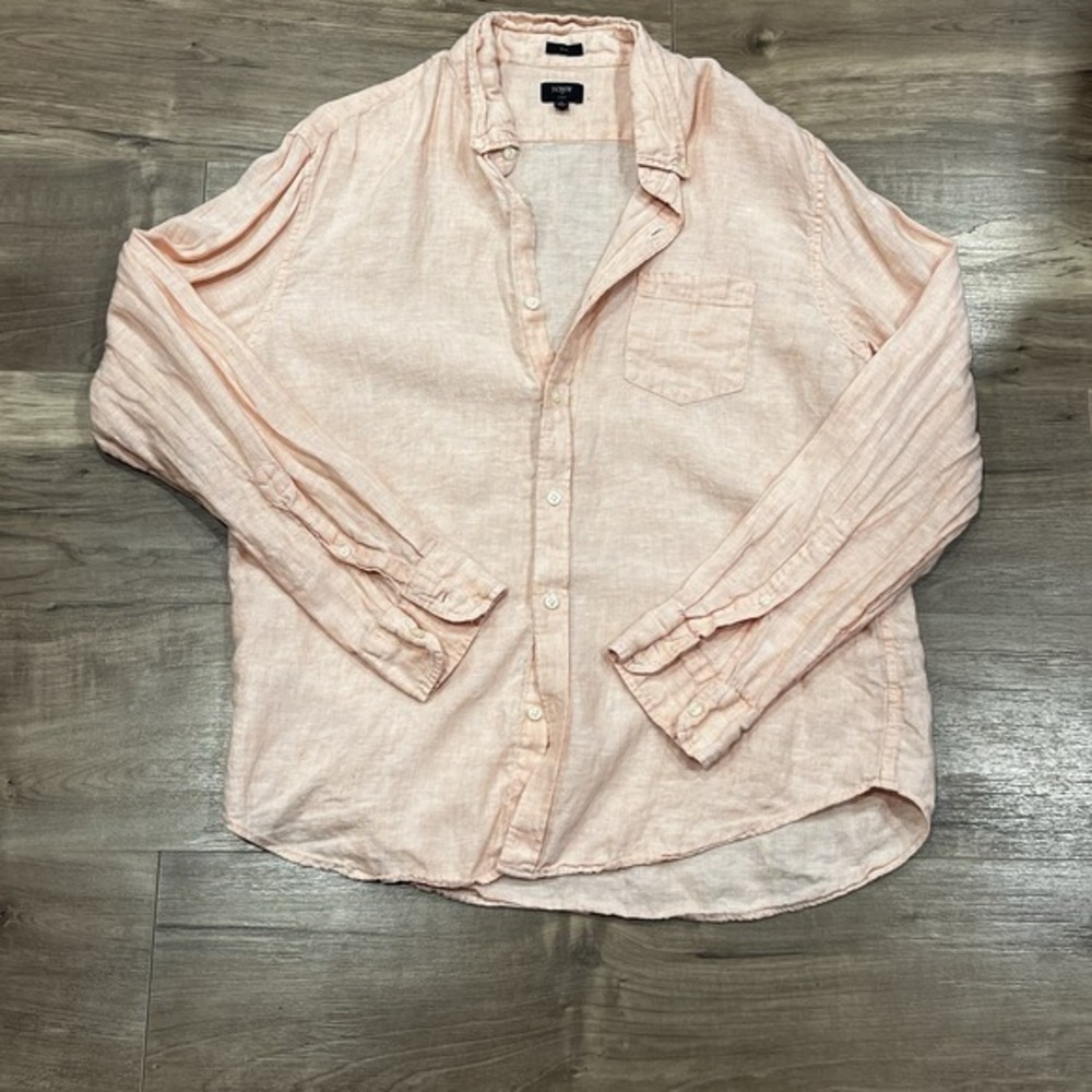 J.Crew‎ Linen Slim Fit Button Down Shirt XL Light Pink Long Sleeve Casual Beach
